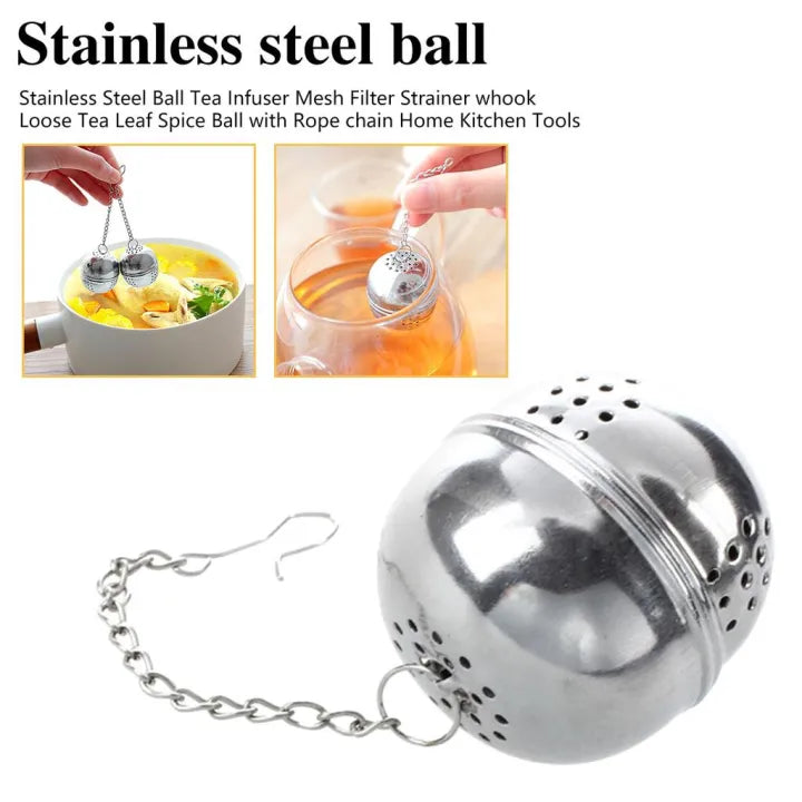 Stainless Steel Mesh Tea Ball Strainer Filter Infuser for Loose Leaf Tea and Mulling Spices - Chain Style