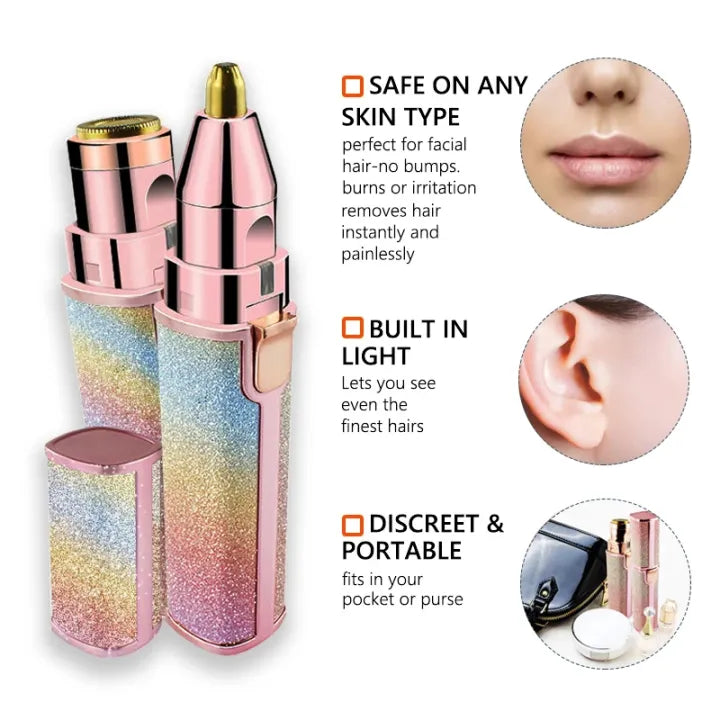 2-in-1 Eyebrow Trimmer Rechargeable | Premium Quality Facial Hair Remover – Painless Electric Shaver with LED Light for Women’s Lip, Chin, Nose & Bikini – Portable Hair Removal Tool for Smooth Skin | Best Gift for Girls