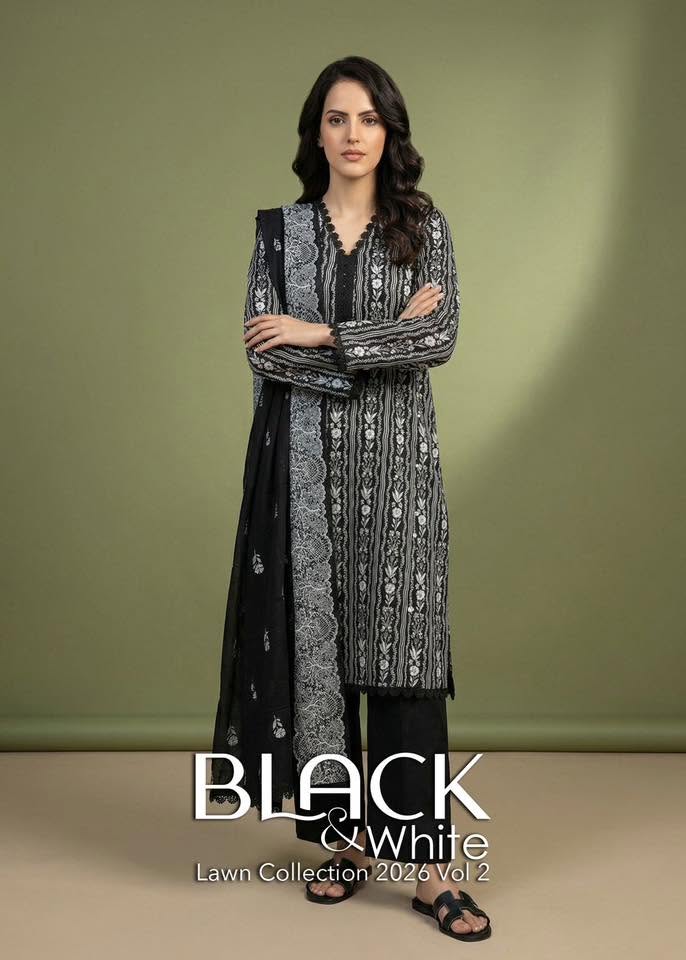 BLACK & WHITE LAWN UNSTITCHED COLLECTION 2026