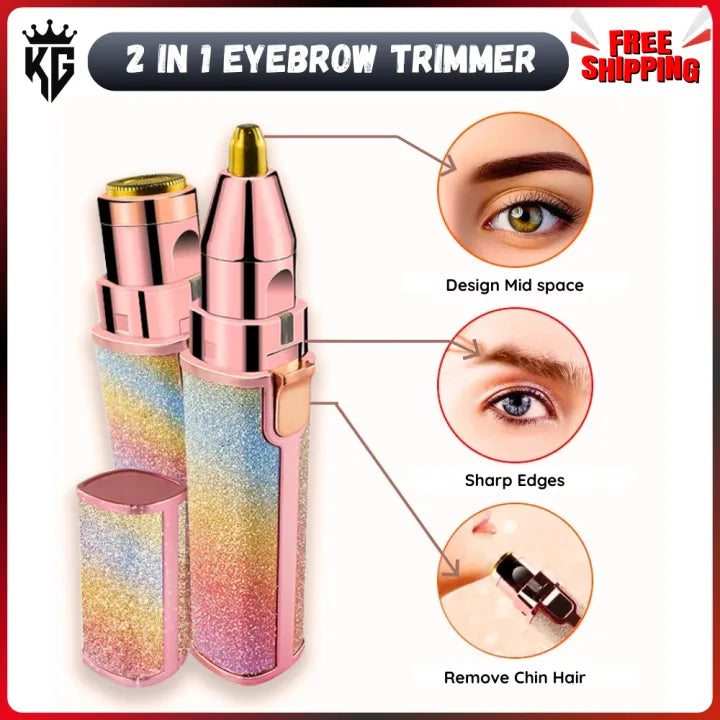 2-in-1 Eyebrow Trimmer Rechargeable | Premium Quality Facial Hair Remover – Painless Electric Shaver with LED Light for Women’s Lip, Chin, Nose & Bikini – Portable Hair Removal Tool for Smooth Skin | Best Gift for Girls