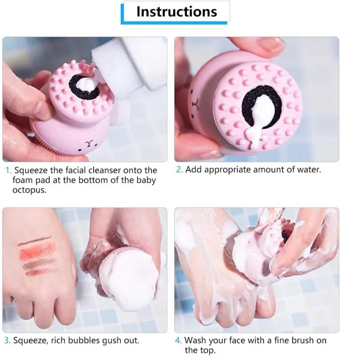 Octopus Shape Small Silicone Facial Cleansing Brush, Face Pore Cleaning, Oil Removal, Beauty Massage, Makeup Cleaner, Cleanser