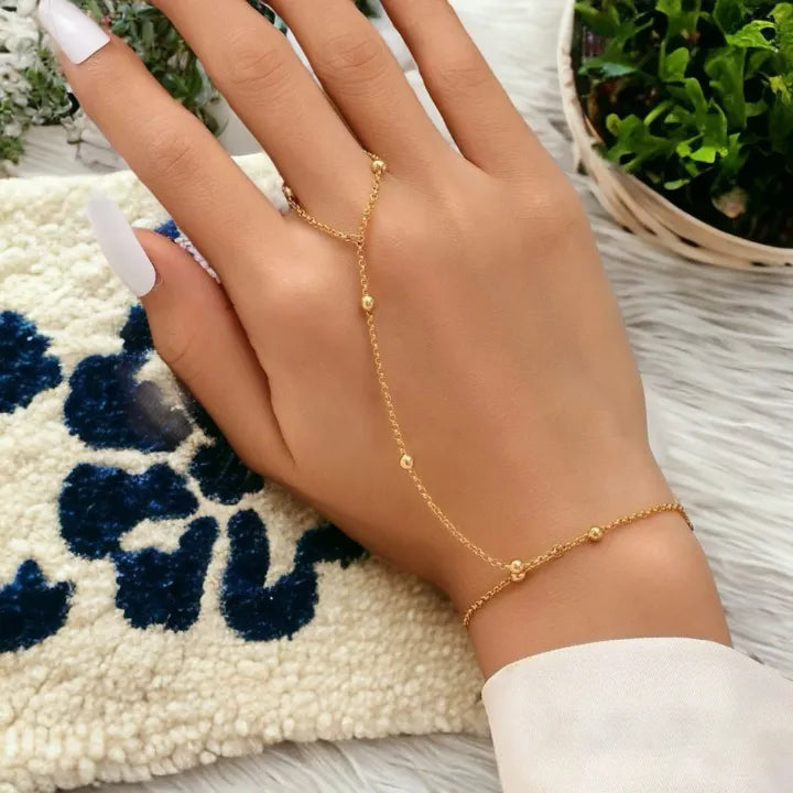 Stainless Steel All-Season Minimalist Hand Harness Bracelet for Women – Elegant Chain with Attached Finger Ring & Adjustable Fit