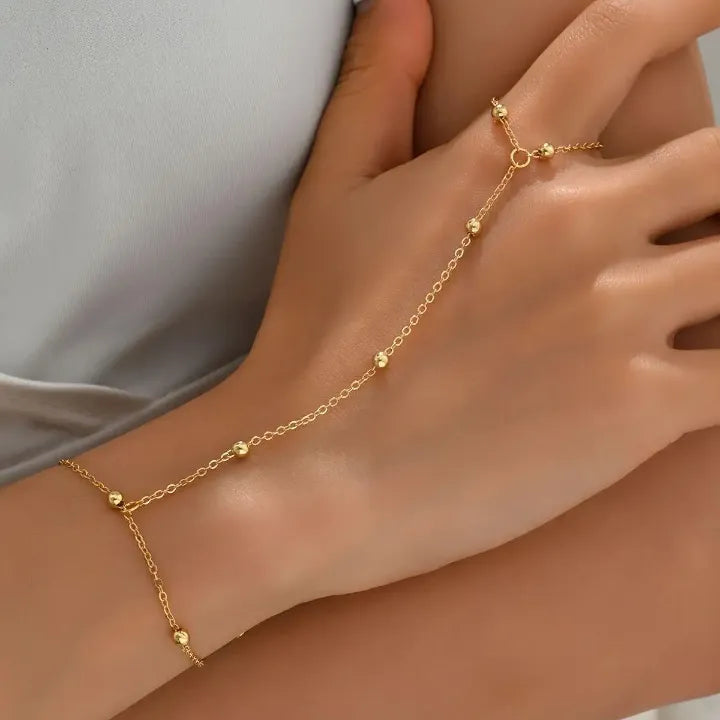 Stainless Steel All-Season Minimalist Hand Harness Bracelet for Women – Elegant Chain with Attached Finger Ring & Adjustable Fit