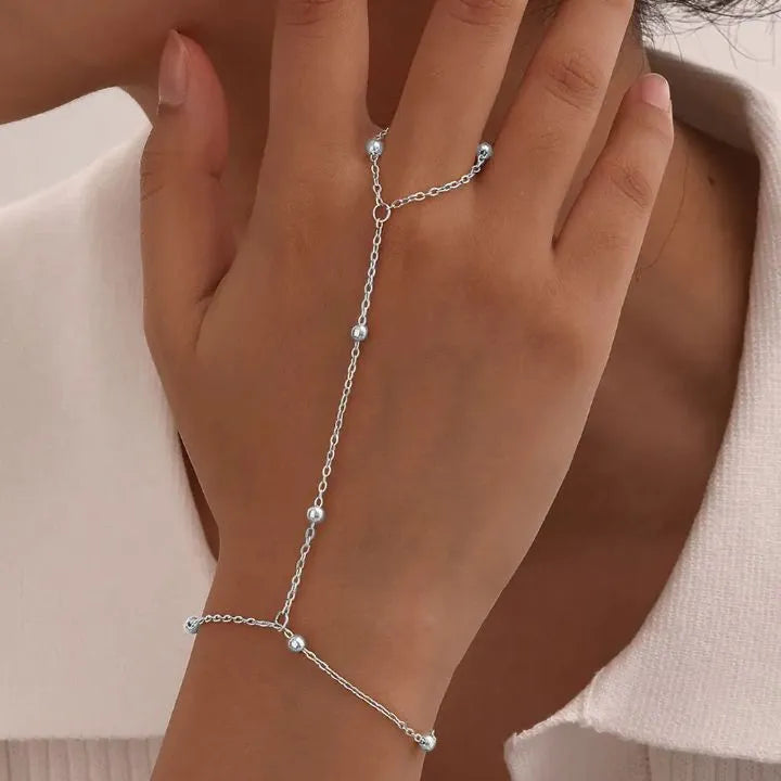 Stainless Steel All-Season Minimalist Hand Harness Bracelet for Women – Elegant Chain with Attached Finger Ring & Adjustable Fit
