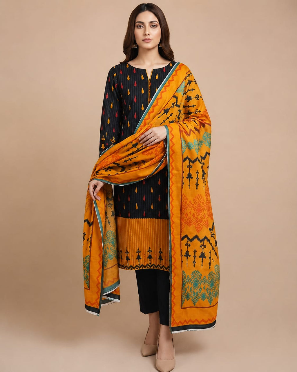 ETHNIC PRINTED BANA DORA UNSTITCHED 3 PC SUIT