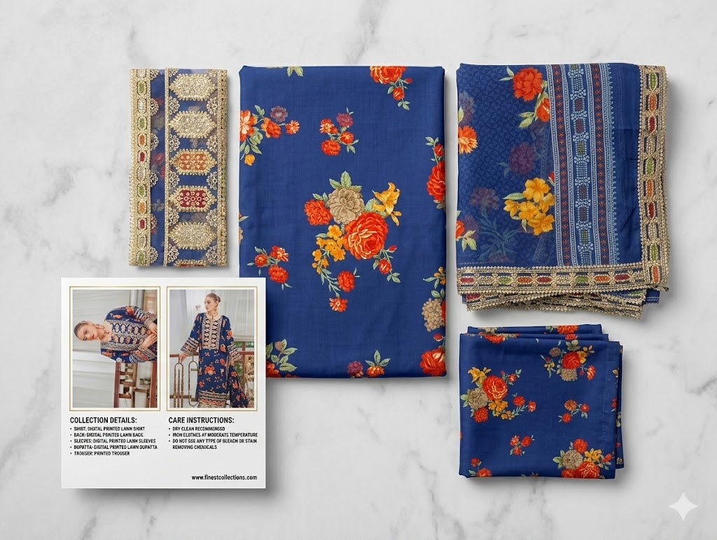 Aneela's Collection 3 Pc Unstitched Fancy Lawn Suit