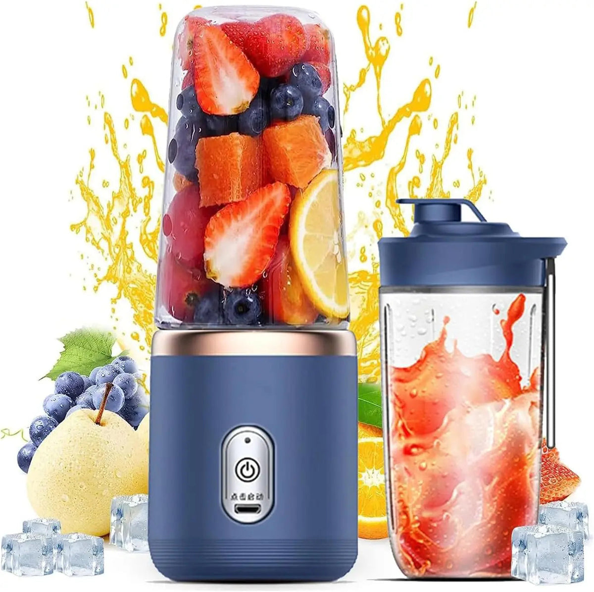 USB Rechargeable Juicer Blender - Mini Portable Personal Size Blender with 6 Blades - Electric Mixer for On-the-Go Smoothies - 400ml Food Grade Fruit Juicer Machine