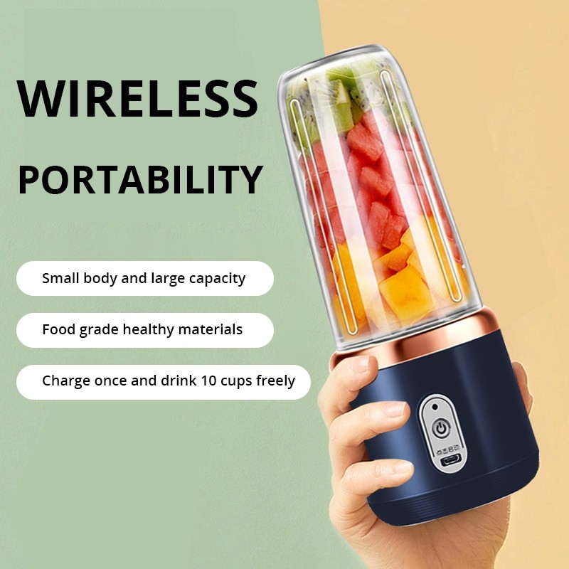 USB Rechargeable Juicer Blender - Mini Portable Personal Size Blender with 6 Blades - Electric Mixer for On-the-Go Smoothies - 400ml Food Grade Fruit Juicer Machine