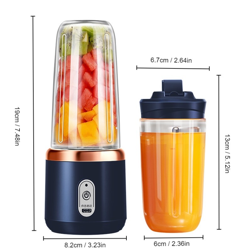 USB Rechargeable Juicer Blender - Mini Portable Personal Size Blender with 6 Blades - Electric Mixer for On-the-Go Smoothies - 400ml Food Grade Fruit Juicer Machine