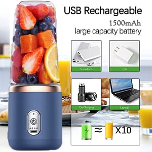 USB Rechargeable Juicer Blender - Mini Portable Personal Size Blender with 6 Blades - Electric Mixer for On-the-Go Smoothies - 400ml Food Grade Fruit Juicer Machine