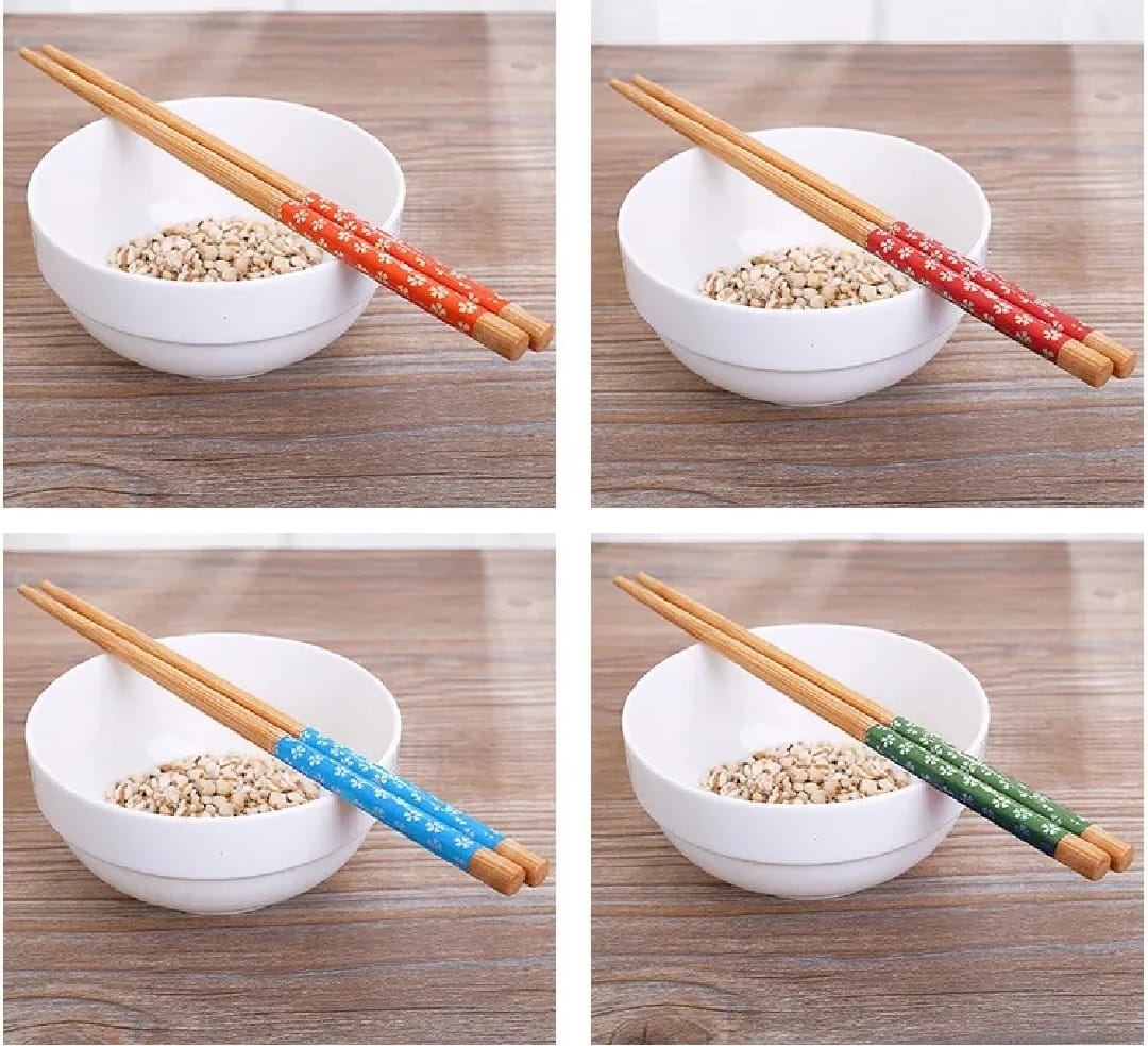 Chopsticks Random Flower Design Bamboo 2 Sticks 1 Pair Handmade Japanese Natural Chestnut Wood Sushi Chopsticks