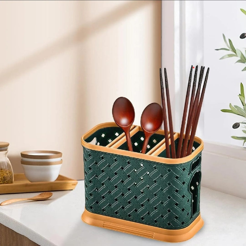 3 Slots Multipurpose Spoon Utensil Holder With Separate Knife Pocket Countertop Cutlery Drying Holder Utensil Holder Cutlery Drainer Tableware Holder Box Tabletop (Color: Mix Multicolor)