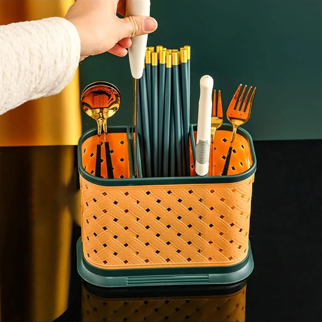 3 Slots Multipurpose Spoon Utensil Holder With Separate Knife Pocket Countertop Cutlery Drying Holder Utensil Holder Cutlery Drainer Tableware Holder Box Tabletop (Color: Mix Multicolor)