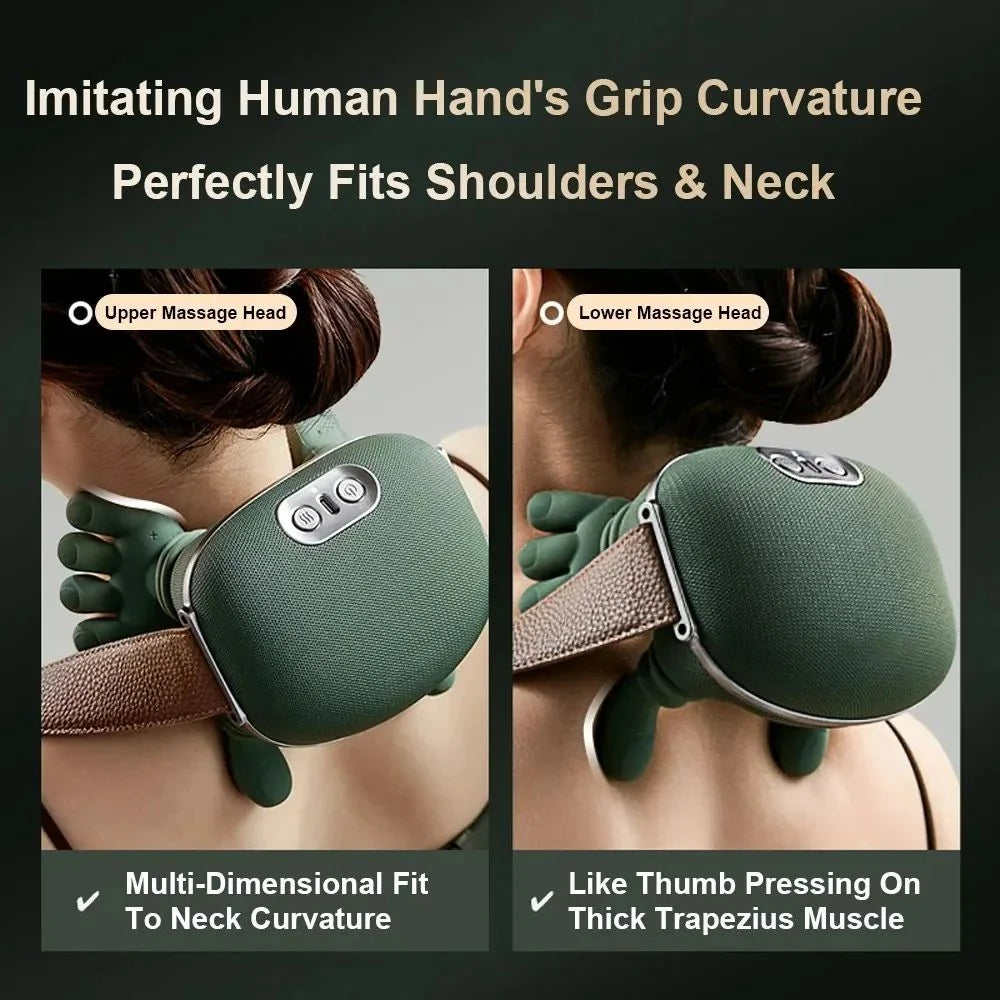 Smart Finger Pressure Neck Massager – Electric Deep Kneading Heated Back & Shoulder Massager | Pain Relief Relaxation Device for Home, Office & Car